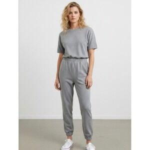 Nichole‎ Lynel Short Sleeve Peephole Back Grey Sweatshirt Jumpsuit